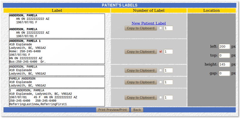 Patient Label